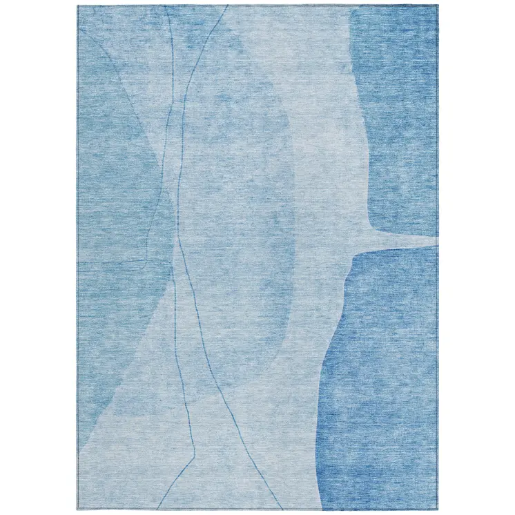 5' X 8' Denim Blue And Sky Blue Abstract Washable Indoor Outdoor Area Rug
