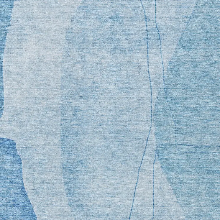 5' X 8' Denim Blue And Sky Blue Abstract Washable Indoor Outdoor Area Rug