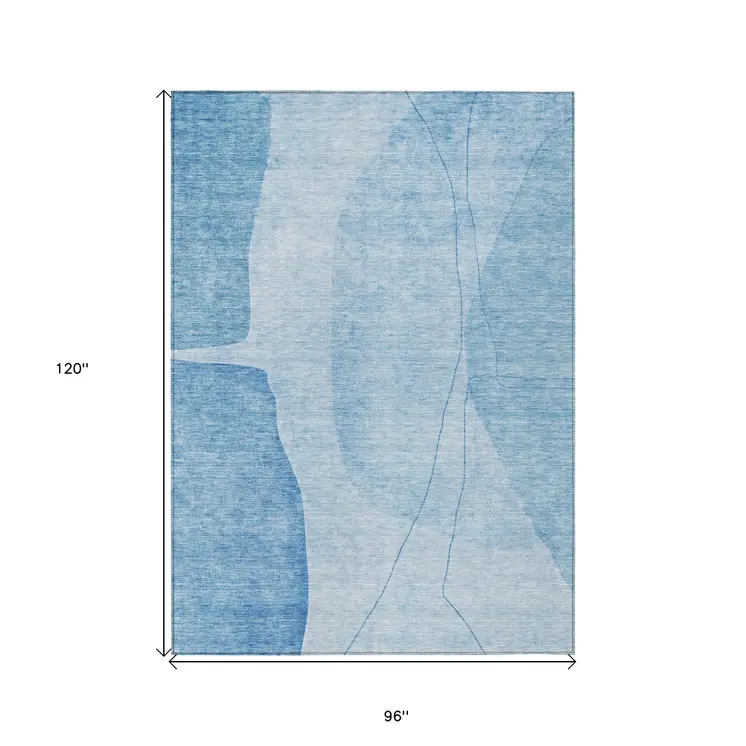 8' X 10' Denim Blue And Sky Blue Abstract Washable Indoor Outdoor Area Rug