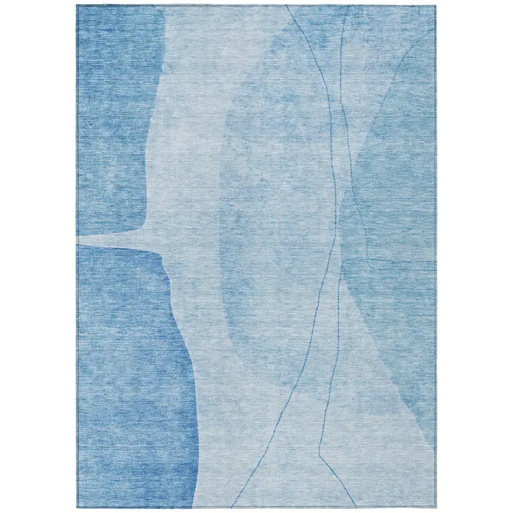 8' X 10' Denim Blue And Sky Blue Abstract Washable Indoor Outdoor Area Rug
