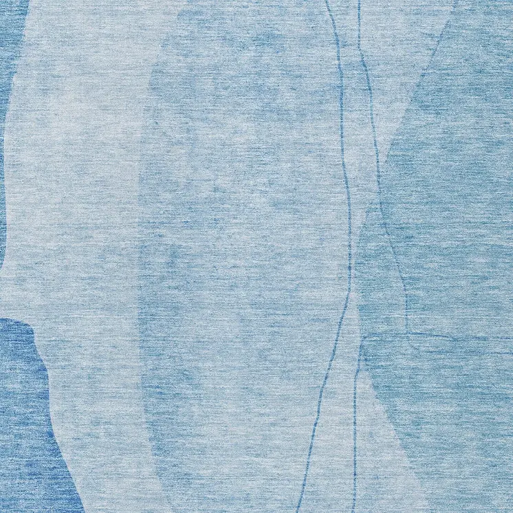 9' X 12' Denim Blue And Sky Blue Abstract Washable Indoor Outdoor Area Rug