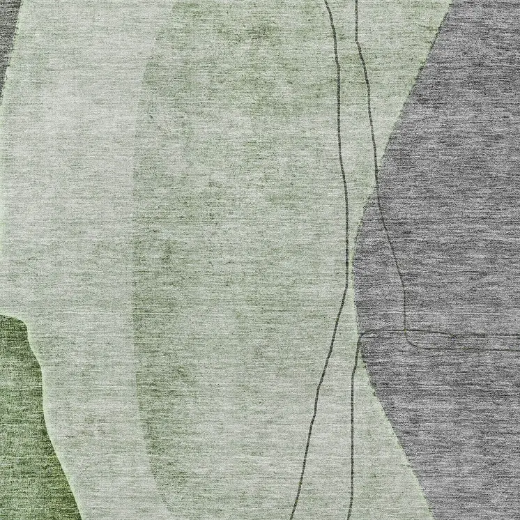 5' X 8' Olive Green And Gray Abstract Washable Indoor Outdoor Area Rug