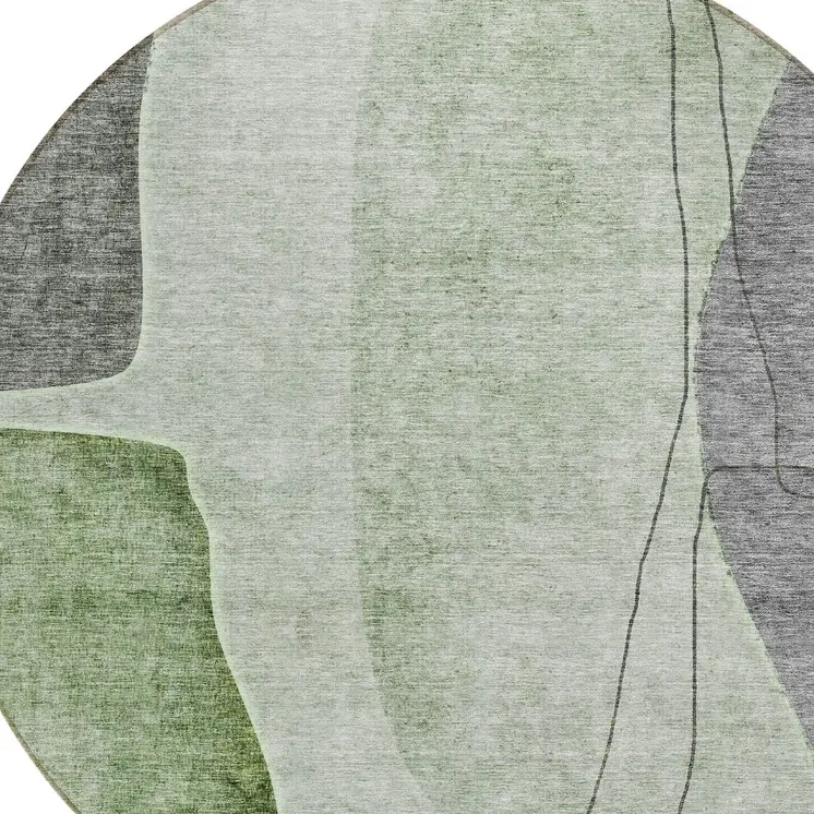 8' Olive Green And Gray Round Abstract Washable Indoor Outdoor Area Rug