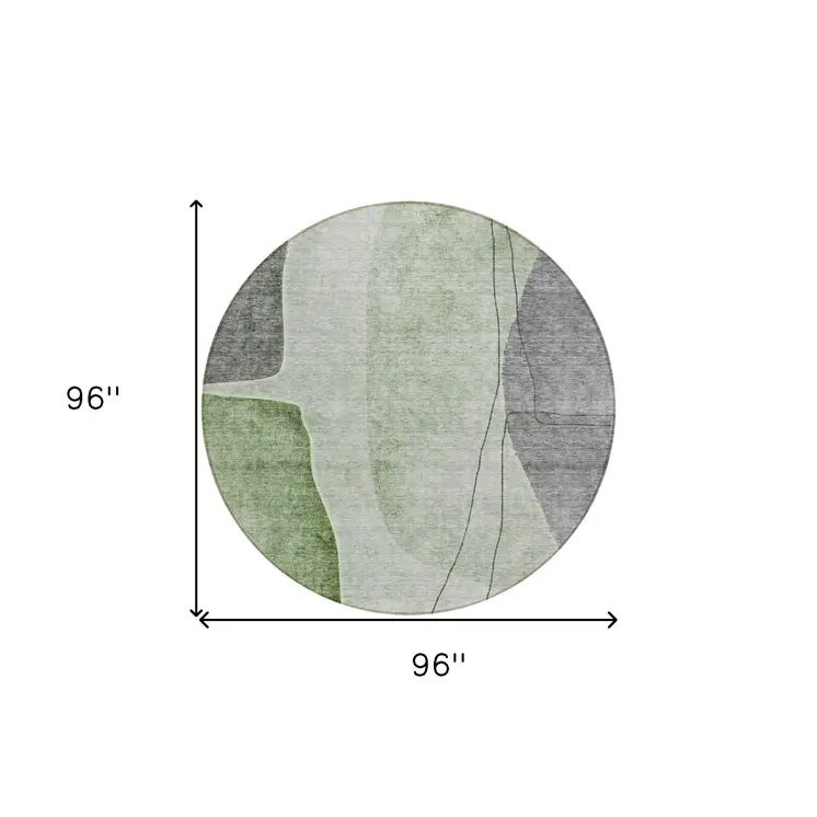 8' Olive Green And Gray Round Abstract Washable Indoor Outdoor Area Rug