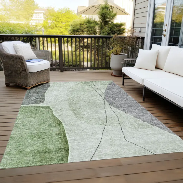 9' X 12' Olive Green And Gray Abstract Washable Indoor Outdoor Area Rug