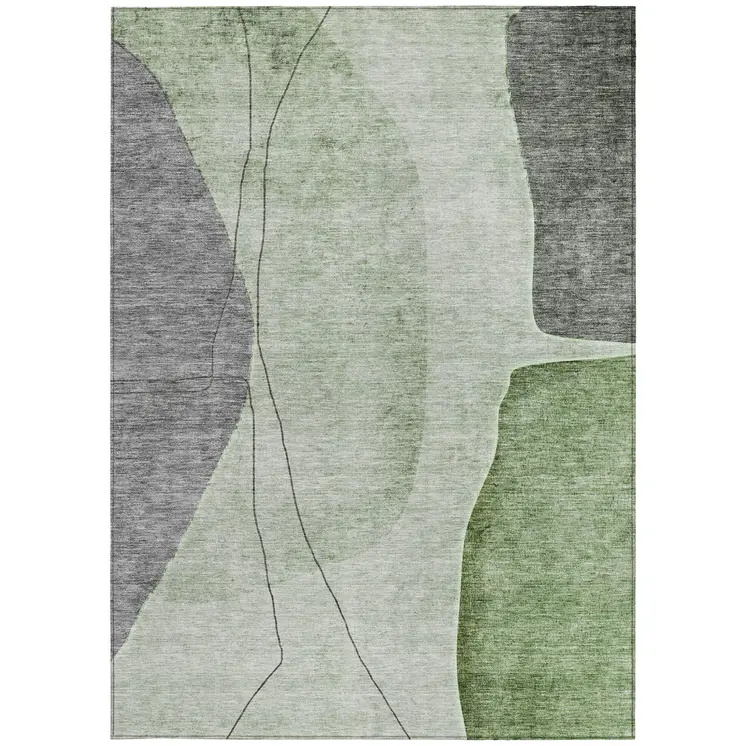 10' X 14' Olive Green And Gray Abstract Washable Indoor Outdoor Area Rug