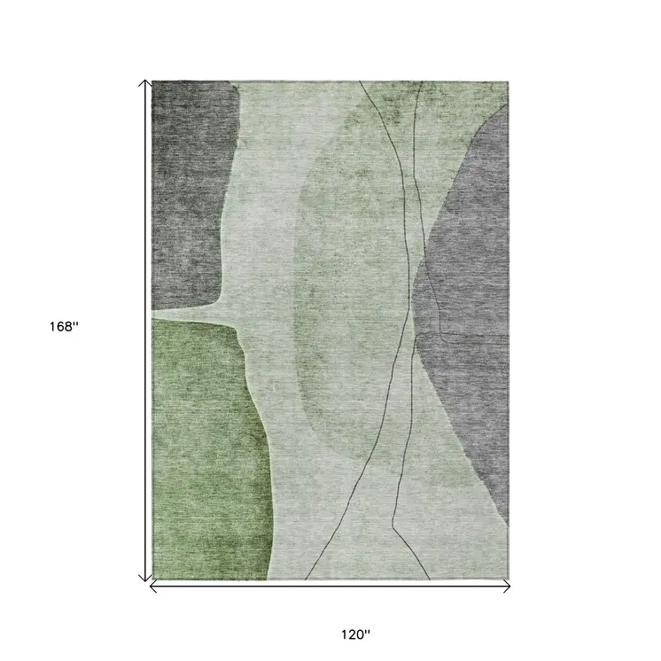 10' X 14' Olive Green And Gray Abstract Washable Indoor Outdoor Area Rug
