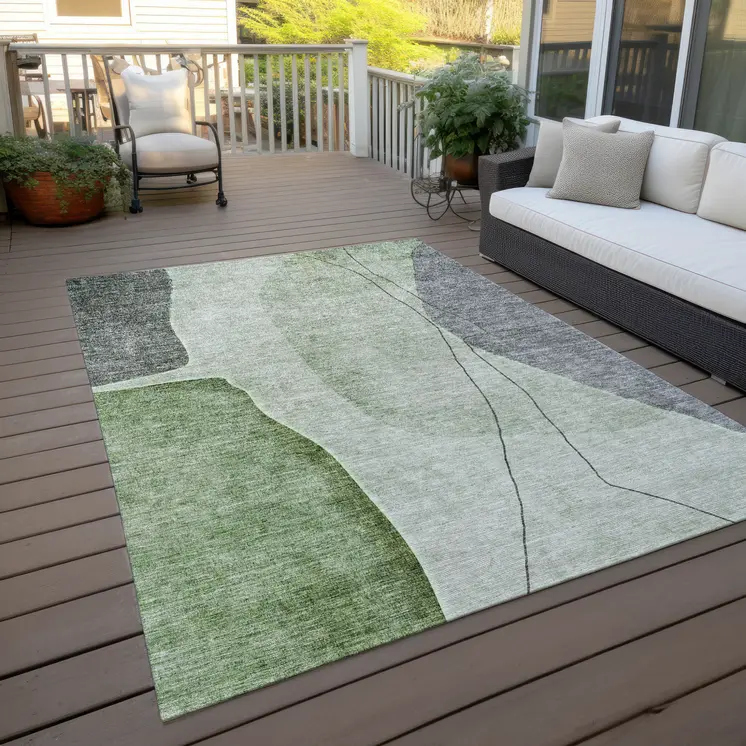 10' X 14' Olive Green And Gray Abstract Washable Indoor Outdoor Area Rug
