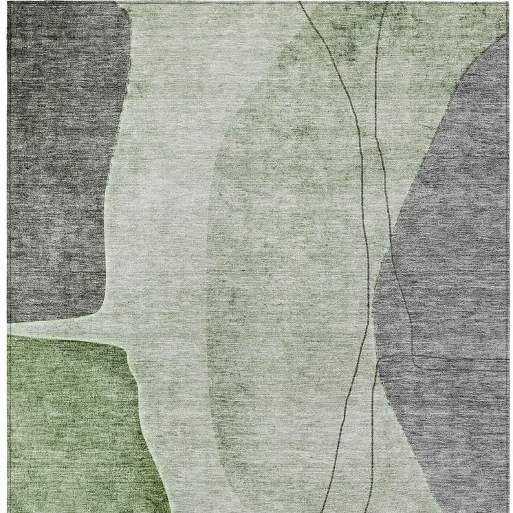 10' X 14' Olive Green And Gray Abstract Washable Indoor Outdoor Area Rug