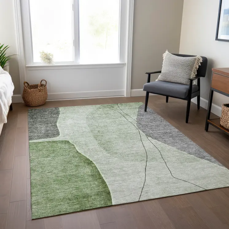 10' X 14' Olive Green And Gray Abstract Washable Indoor Outdoor Area Rug