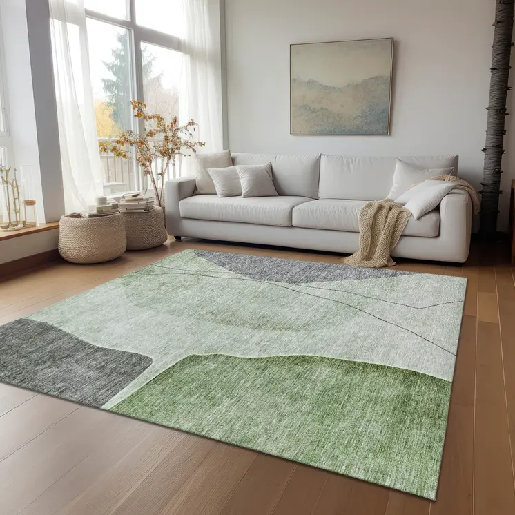 10' X 14' Olive Green And Gray Abstract Washable Indoor Outdoor Area Rug