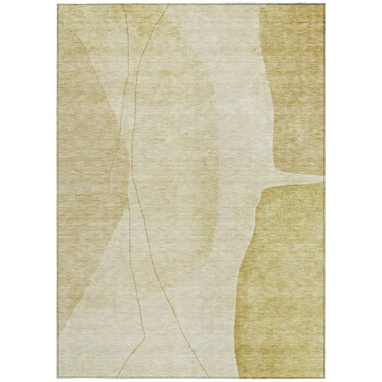 3' X 5' Gold Wheat And Beige Abstract Washable Indoor Outdoor Area Rug