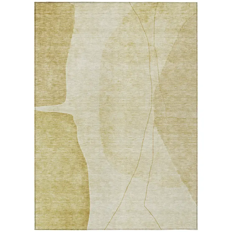 3' X 5' Gold Wheat And Beige Abstract Washable Indoor Outdoor Area Rug