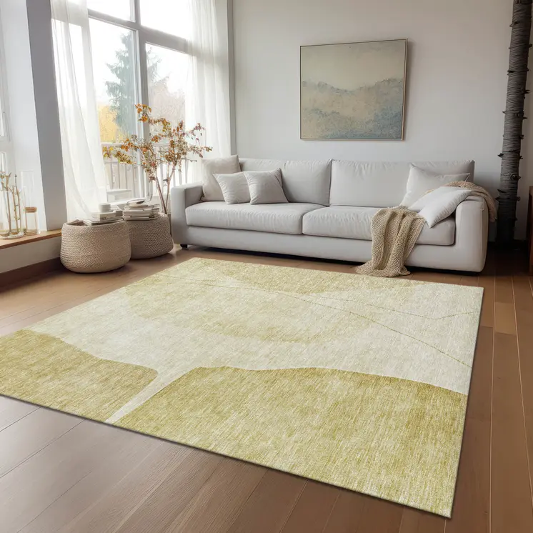 3' X 5' Gold Wheat And Beige Abstract Washable Indoor Outdoor Area Rug
