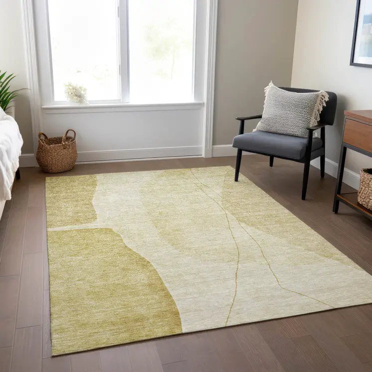5' X 8' Gold Wheat And Beige Abstract Washable Indoor Outdoor Area Rug