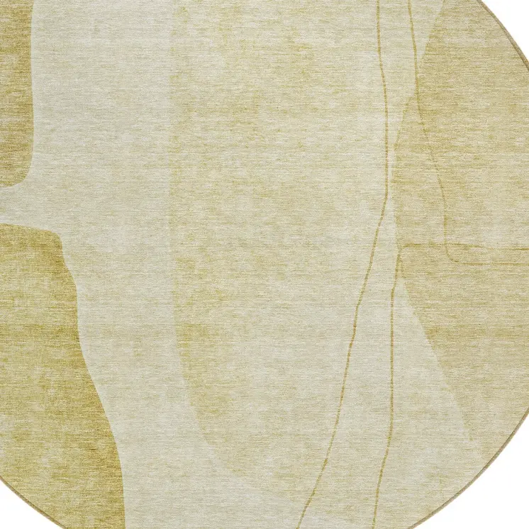 8' Gold Wheat And Beige Round Abstract Washable Indoor Outdoor Area Rug