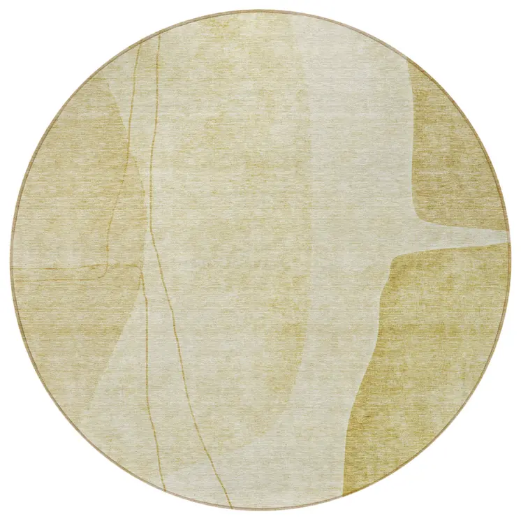 8' Gold Wheat And Beige Round Abstract Washable Indoor Outdoor Area Rug
