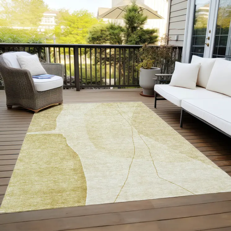 8' X 10' Gold Wheat And Beige Abstract Washable Indoor Outdoor Area Rug