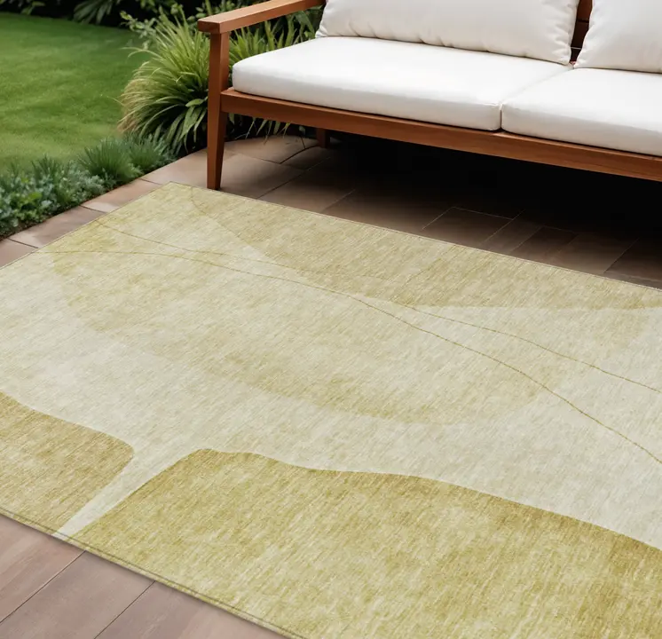 9' X 12' Gold Wheat And Beige Abstract Washable Indoor Outdoor Area Rug