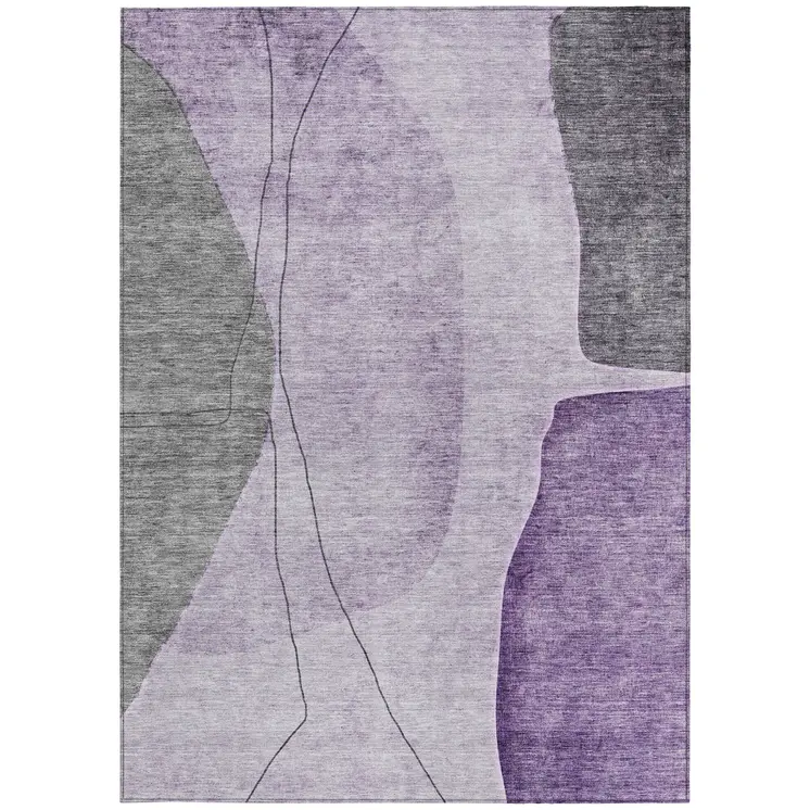 3' X 5' Purple Eggplant And Gray Abstract Washable Indoor Outdoor Area Rug