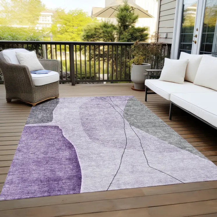 5' X 8' Purple Eggplant And Gray Abstract Washable Indoor Outdoor Area Rug