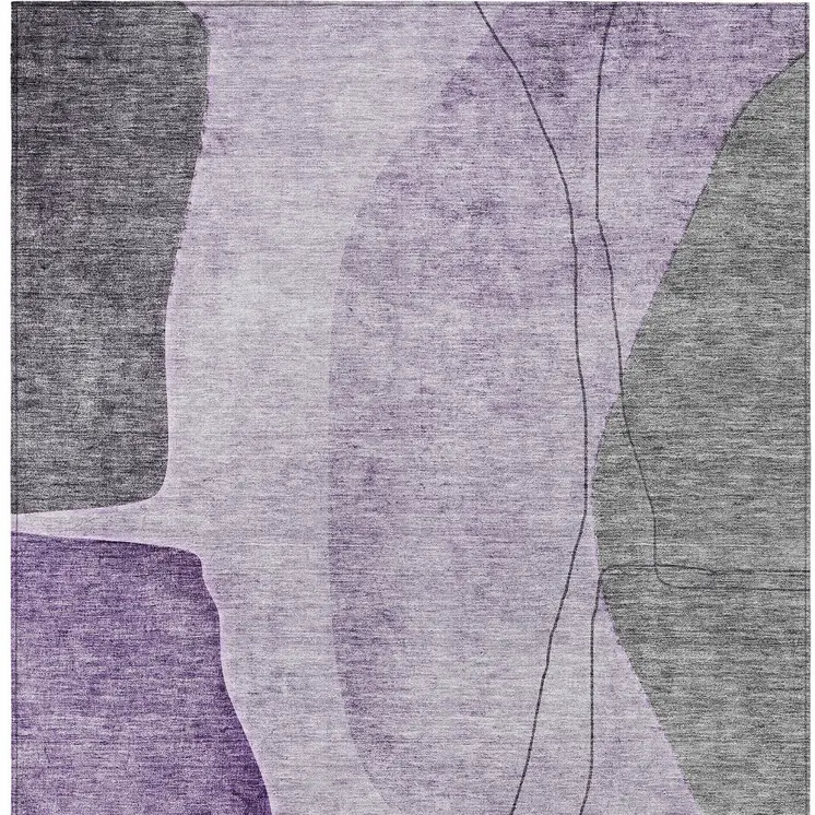 10' X 14' Purple Eggplant And Gray Abstract Washable Indoor Outdoor Area Rug