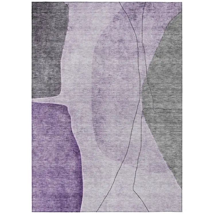10' X 14' Purple Eggplant And Gray Abstract Washable Indoor Outdoor Area Rug