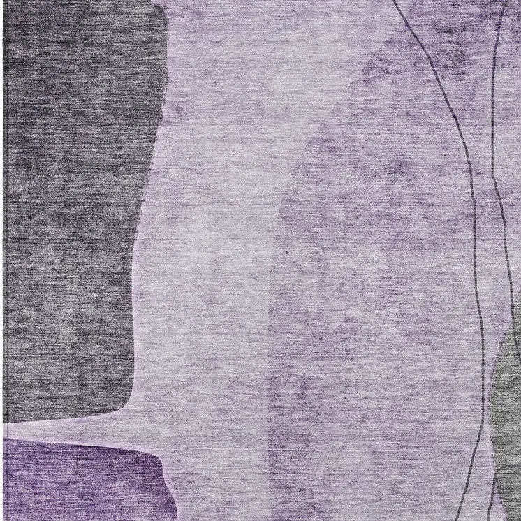 10' X 14' Purple Eggplant And Gray Abstract Washable Indoor Outdoor Area Rug