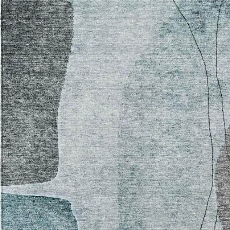 8' X 10' Teal Blue Aqua And Gray Abstract Washable Indoor Outdoor Area Rug