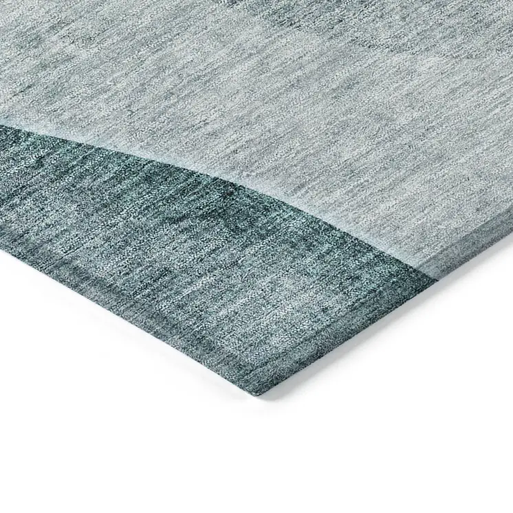 10' X 14' Teal Blue Aqua And Gray Abstract Washable Indoor Outdoor Area Rug