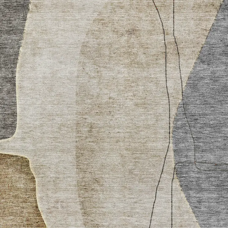 3' X 5' Taupe Beige And Gray Abstract Washable Indoor Outdoor Area Rug