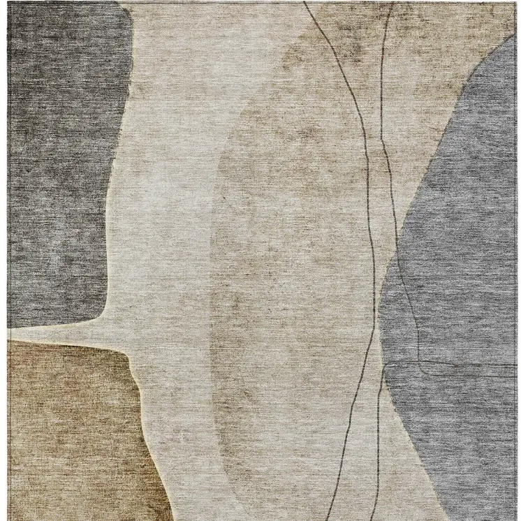 5' X 8' Taupe Beige And Gray Abstract Washable Indoor Outdoor Area Rug