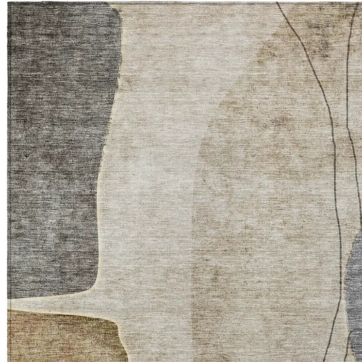 5' X 8' Taupe Beige And Gray Abstract Washable Indoor Outdoor Area Rug