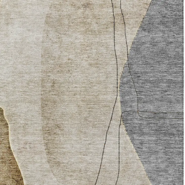 8' X 10' Taupe Beige And Gray Abstract Washable Indoor Outdoor Area Rug