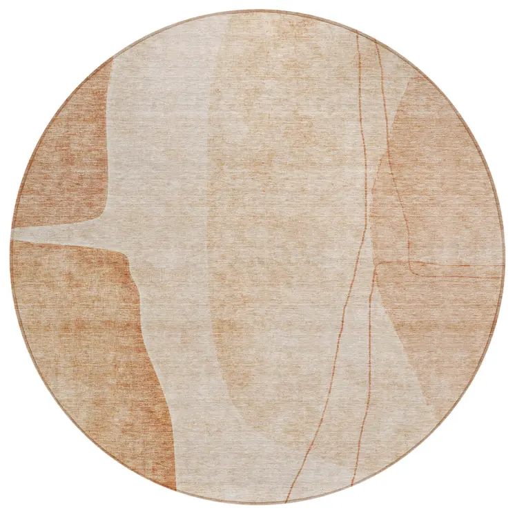 8' Terra Cotta Orange And Copper Round Abstract Washable Indoor Outdoor Area Rug