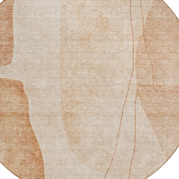8' Terra Cotta Orange And Copper Round Abstract Washable Indoor Outdoor Area Rug