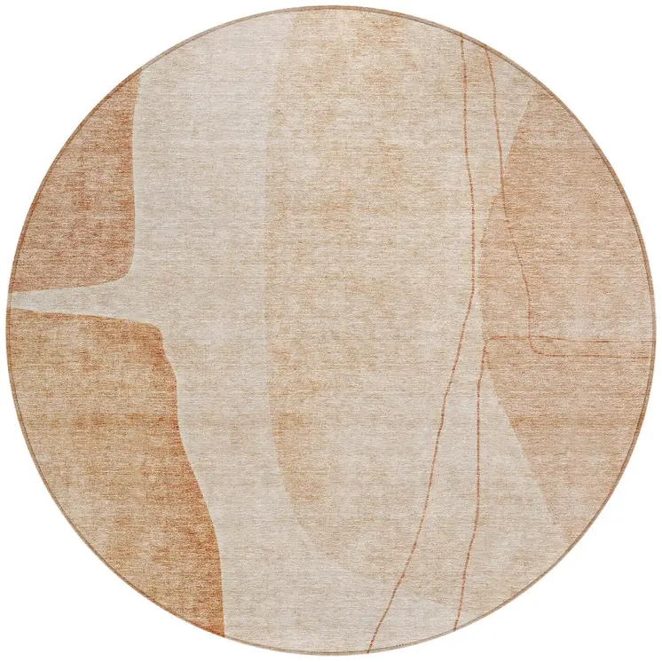 8' Terra Cotta Orange And Copper Round Abstract Washable Indoor Outdoor Area Rug