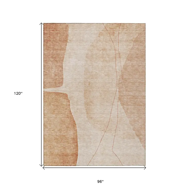 8' X 10' Terra Cotta Orange And Copper Abstract Washable Indoor Outdoor Area Rug