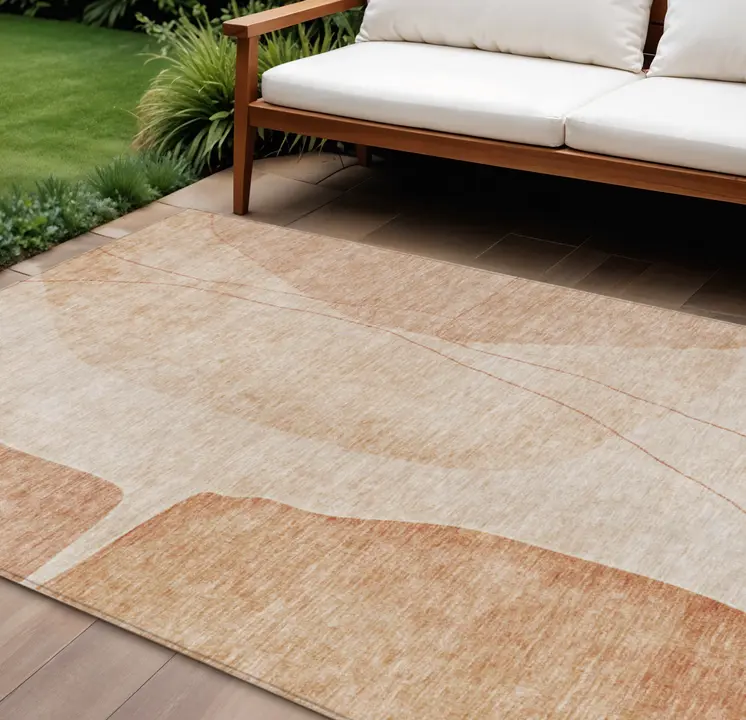 8' X 10' Terra Cotta Orange And Copper Abstract Washable Indoor Outdoor Area Rug
