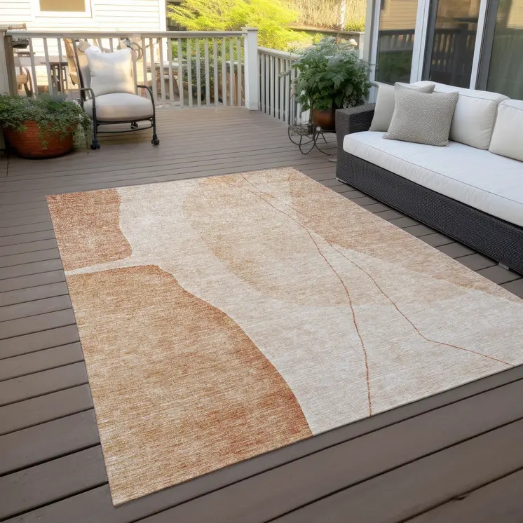 8' X 10' Terra Cotta Orange And Copper Abstract Washable Indoor Outdoor Area Rug