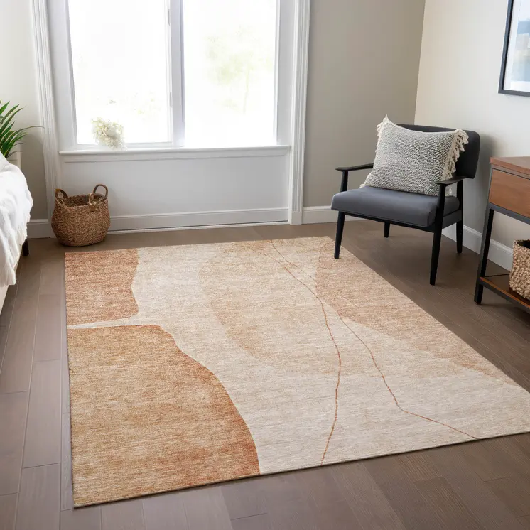 8' X 10' Terra Cotta Orange And Copper Abstract Washable Indoor Outdoor Area Rug