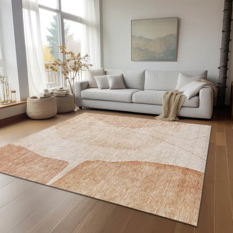 8' X 10' Terra Cotta Orange And Copper Abstract Washable Indoor Outdoor Area Rug