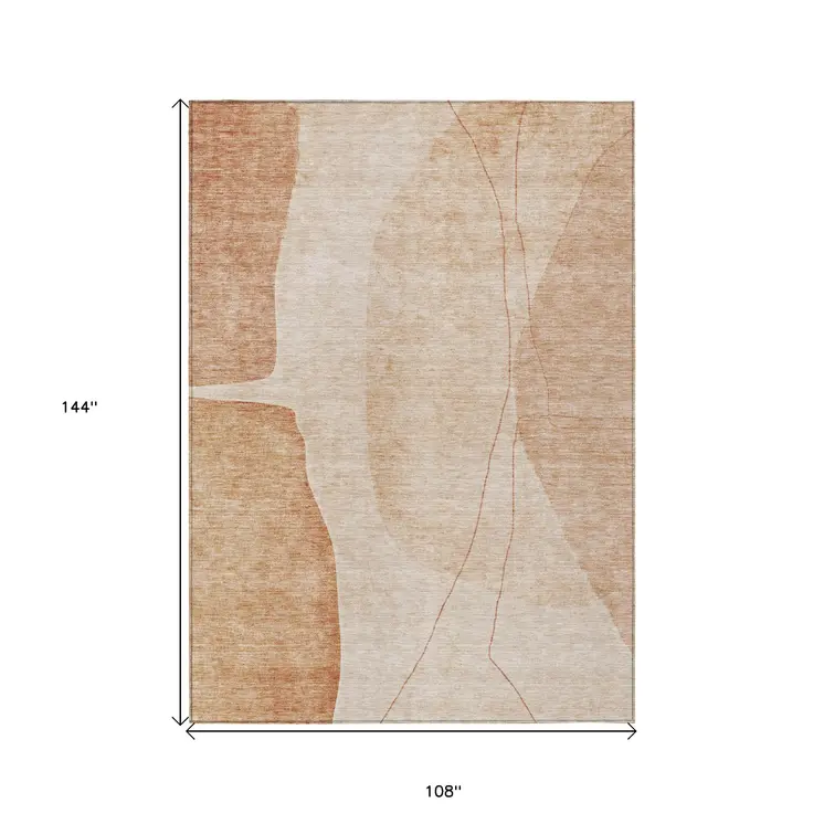 9' X 12' Terra Cotta Orange And Copper Abstract Washable Indoor Outdoor Area Rug