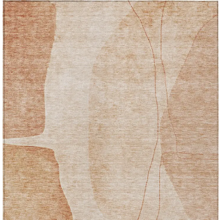 9' X 12' Terra Cotta Orange And Copper Abstract Washable Indoor Outdoor Area Rug