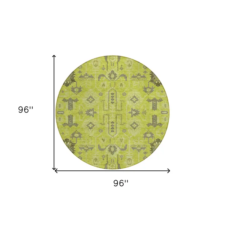 8' Artichoke Green And Fern Green Round Oriental Washable Indoor Outdoor Area Rug
