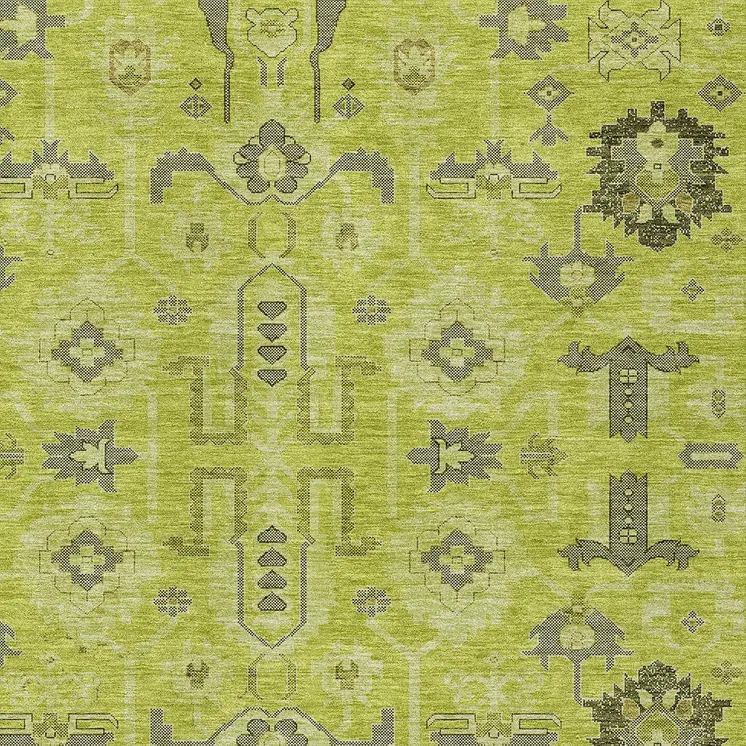 8' X 10' Artichoke Green And Fern Green Oriental Washable Indoor Outdoor Area Rug