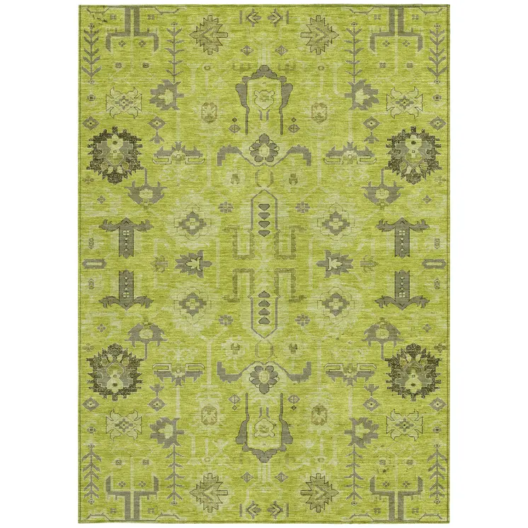 8' X 10' Artichoke Green And Fern Green Oriental Washable Indoor Outdoor Area Rug