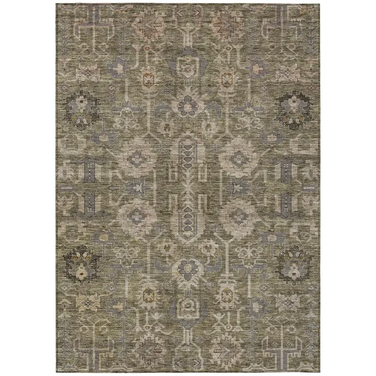 3' X 5' Brown Gray And Charcoal Oriental Washable Indoor Outdoor Area Rug