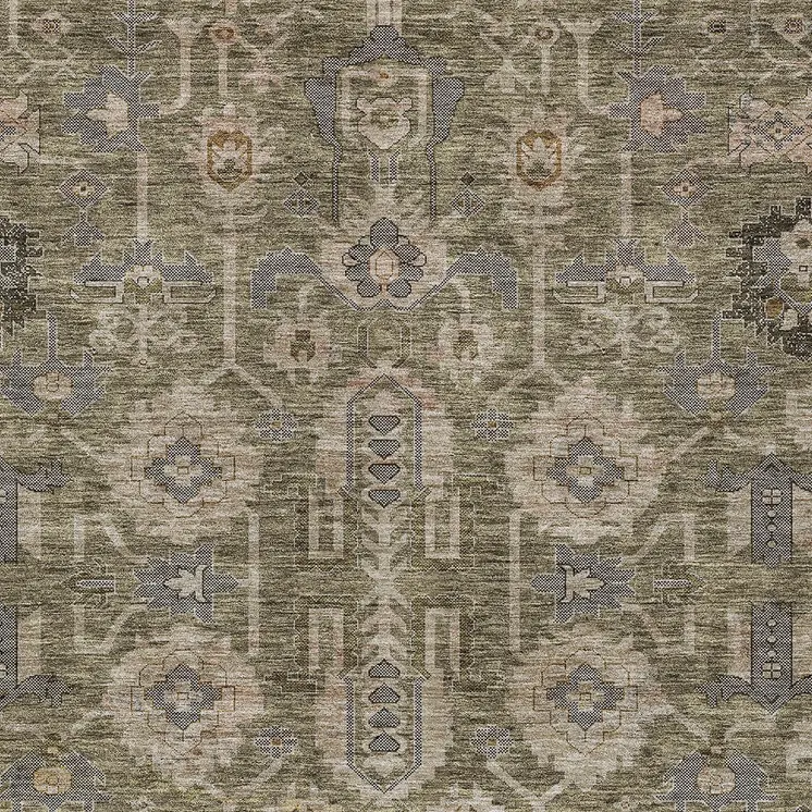 5' X 8' Brown Gray And Charcoal Oriental Washable Indoor Outdoor Area Rug