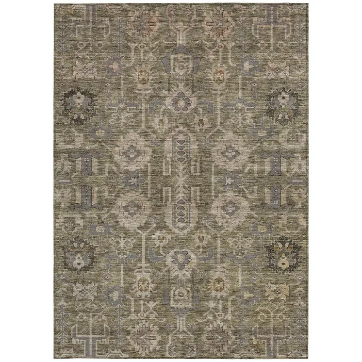10' X 14' Brown Gray And Charcoal Oriental Washable Indoor Outdoor Area Rug